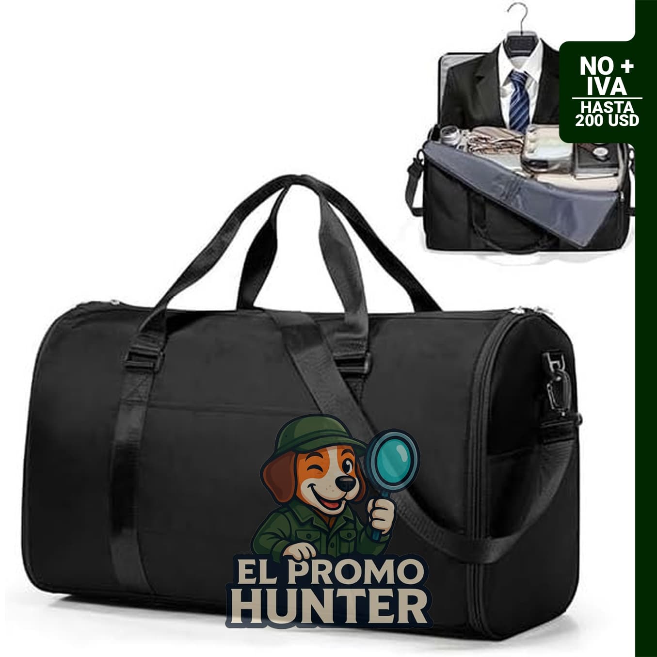 Bolsa de ropa para viaje Spirit Airlines, negra, tamaño grande.