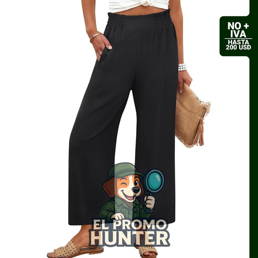 Pantalones palazzo de pierna ancha para mujer, cintura alta, recortados, con bolsillos.