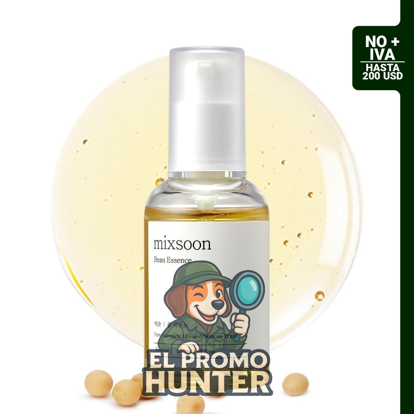 mixsoon Esencia de Frijol - Exfoliante e hidratante con extracto de frijol fermentado, 50 ml.