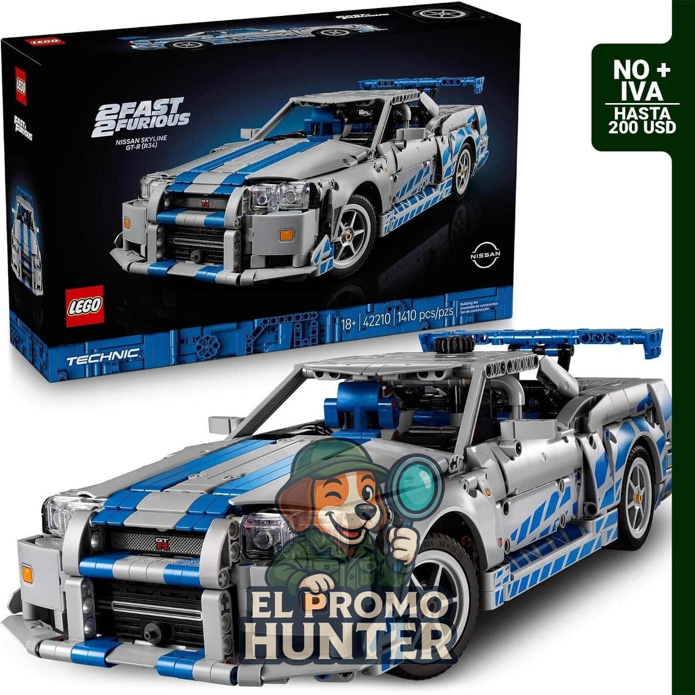 LEGO Technic Nissan Skyline GT-R (R34) - Kit de 1410 piezas para construcción de modelo coleccionable.