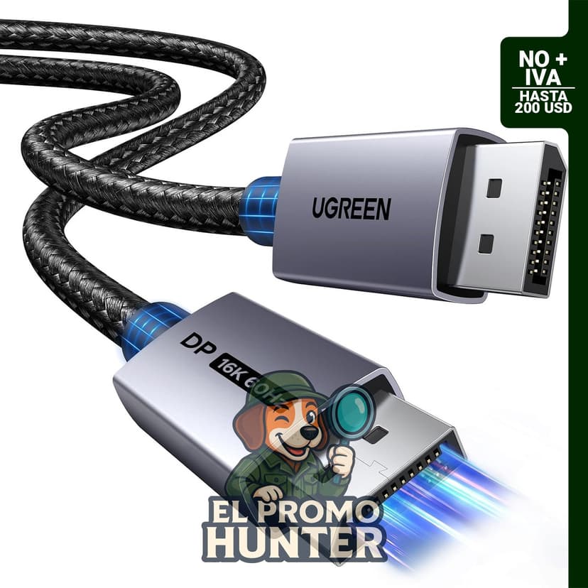 UGREEN Cable DisplayPort 2.1 de 1,98 m, 80 Gbps, compatible con 16K a 60 Hz y 8K a 240 Hz.