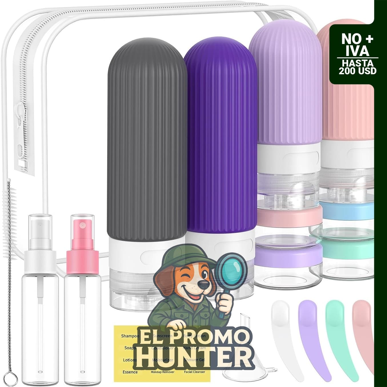 ME.FAN Botellas de viaje de silicona, paquete de 18, aprobadas por la TSA, 90 ml cada una.