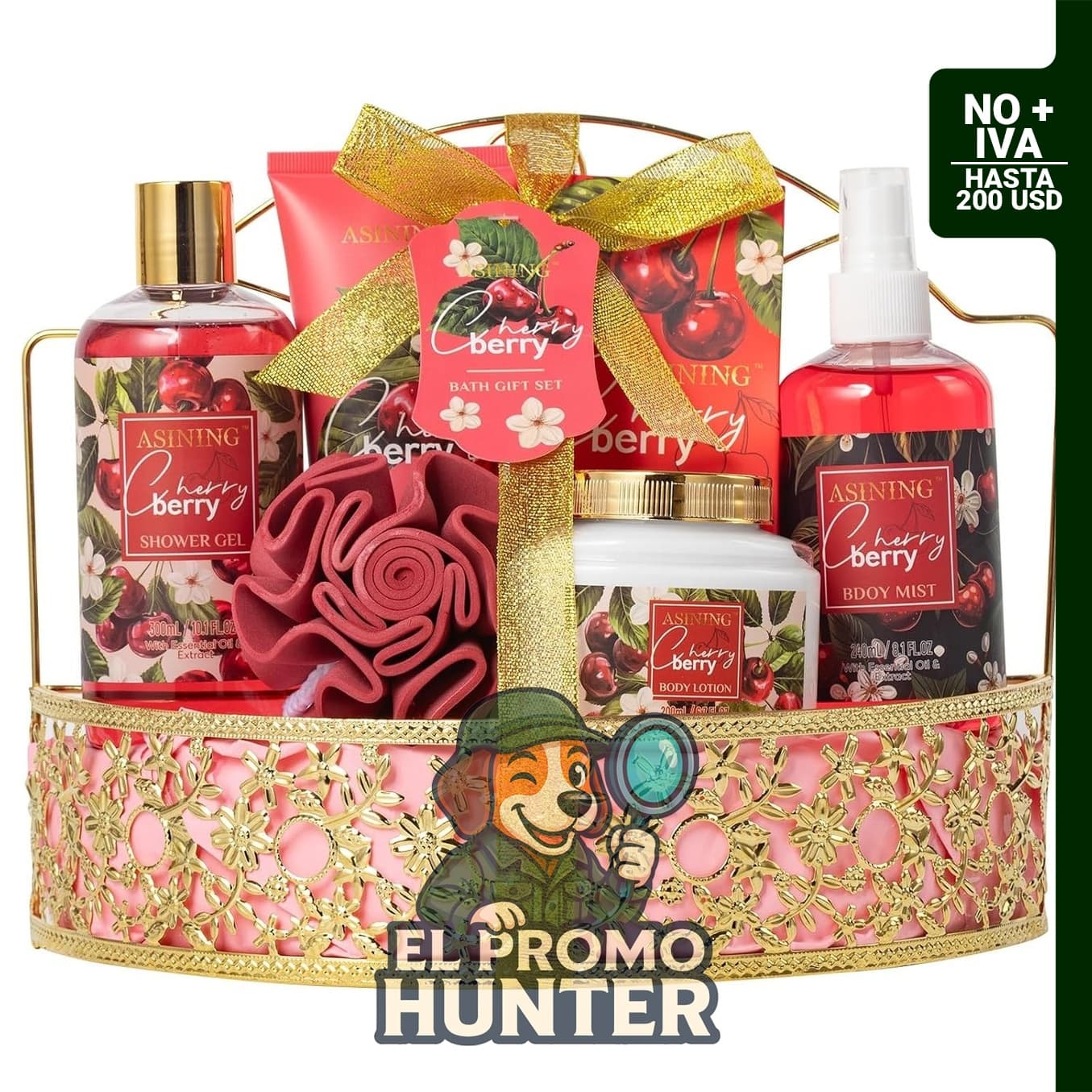 Set Spa Cereza 7 Piezas con gel de ducha, lociones y exfoliante.
