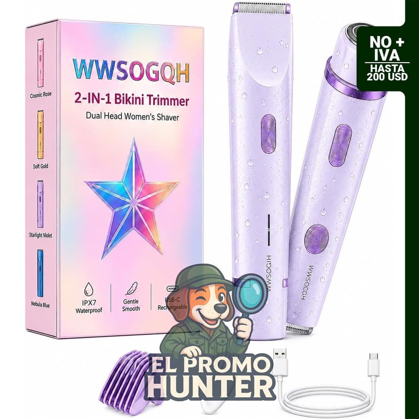 Recortadora de bikini WWSOGQH 2 en 1, afeitadora eléctrica de doble cabeza, IPX7, impermeable, uso húmedo y seco.