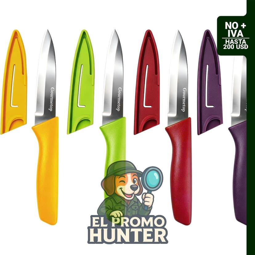 Gourmetop Set de 4 Cuchillos Peladores de 9,7 cm con Fundas, aptos para lavavajillas.