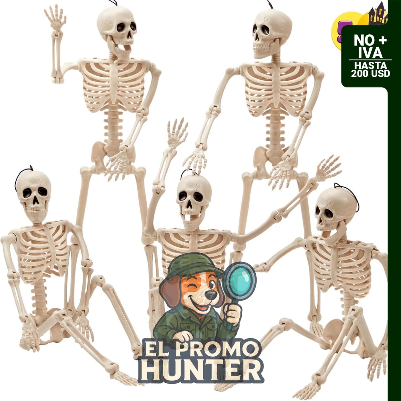 JOYIN - Pack de 5 esqueletos de Halloween de 40,6 cm, articulados para decoración exterior.