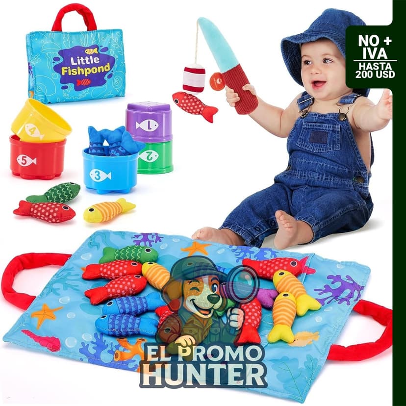 Juego de pesca Montessori de 22 piezas para niños de 1 a 3 años.