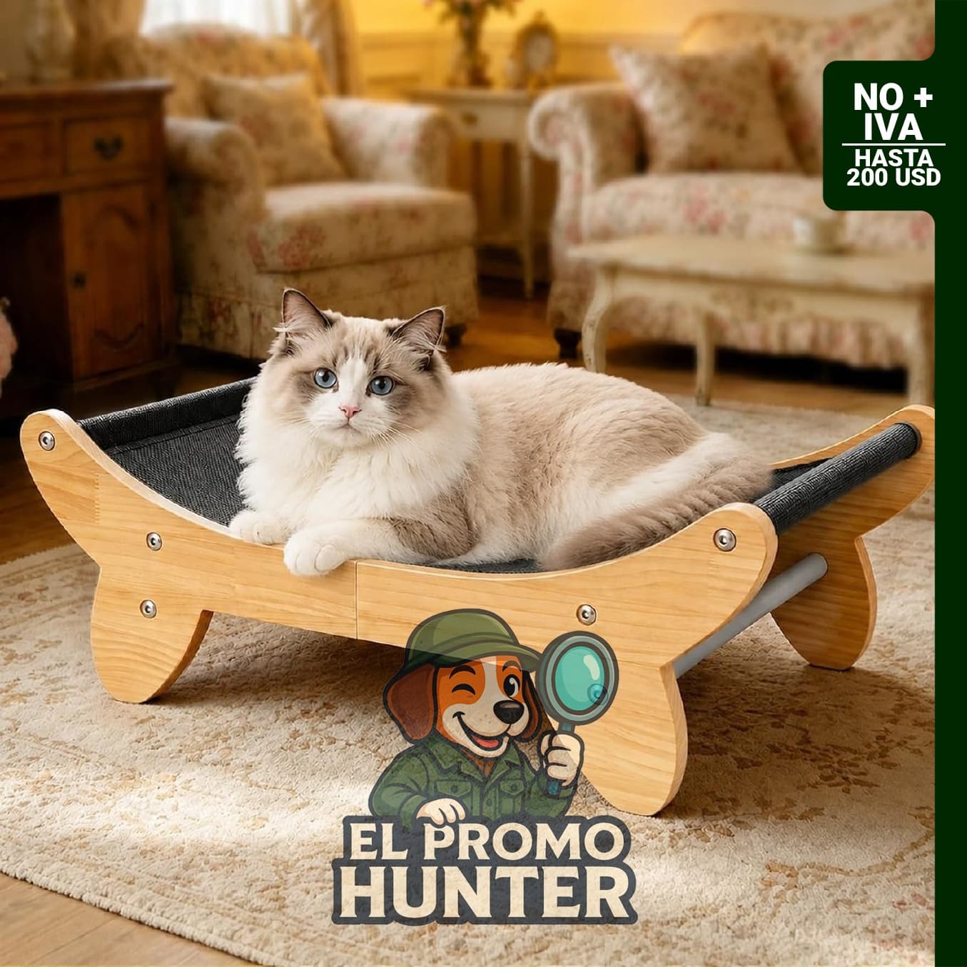 SZEE Cama Elevada para Gato de Madera con Tapete Frío/Calor, soporta hasta 36 kg.