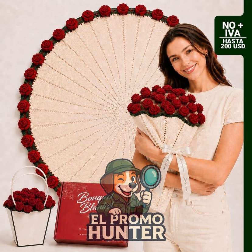 Manta Ramo de Rosas 2 en 1 Tejida OIJIB, 109 cm, color rojo.