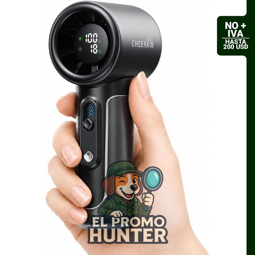 Ventilador portátil de mano con batería recargable de 5000 mAh y velocidad ajustable.