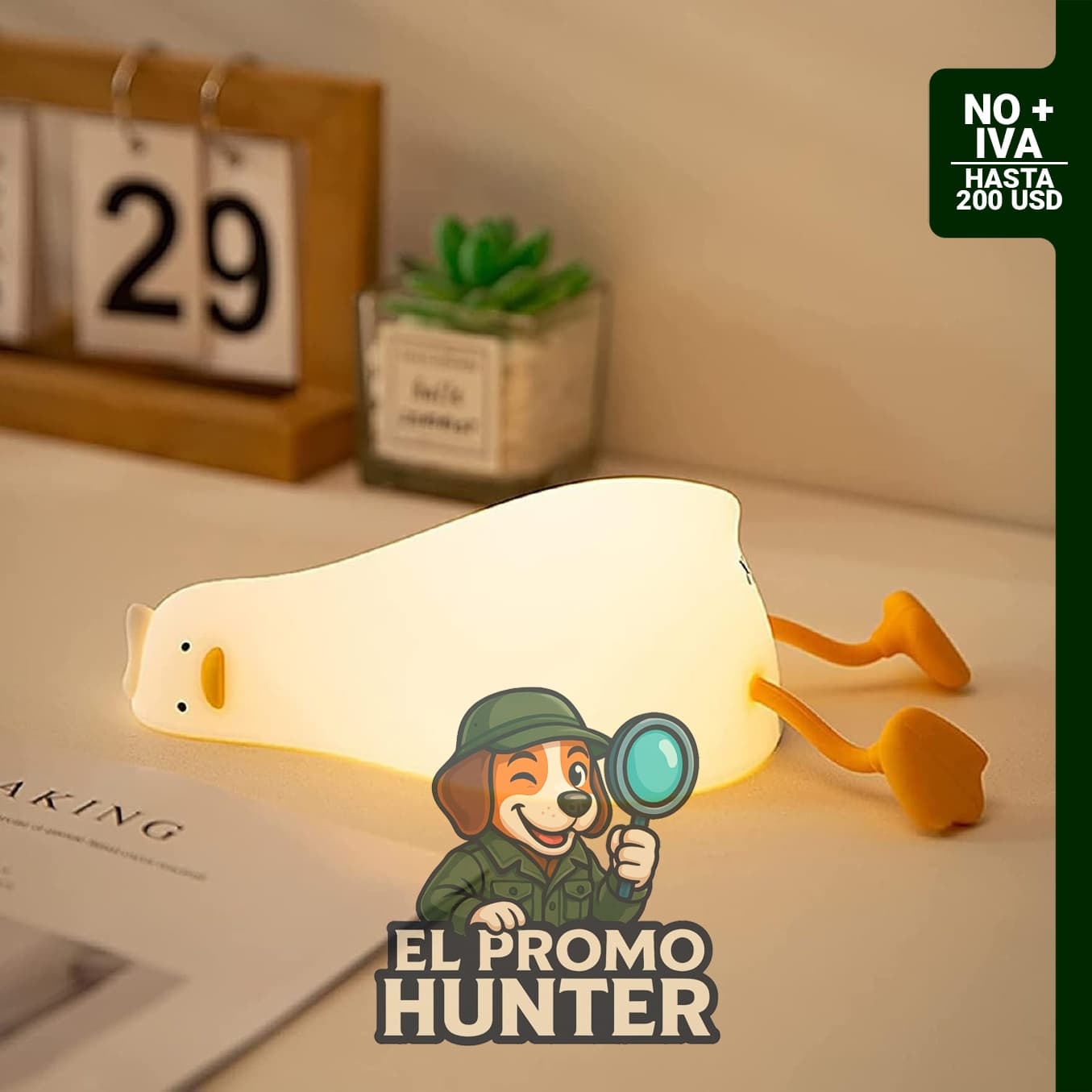 HAPPYBAG Luz nocturna LED de pato plano, regulable en 3 niveles, lámpara táctil recargable de silicona.