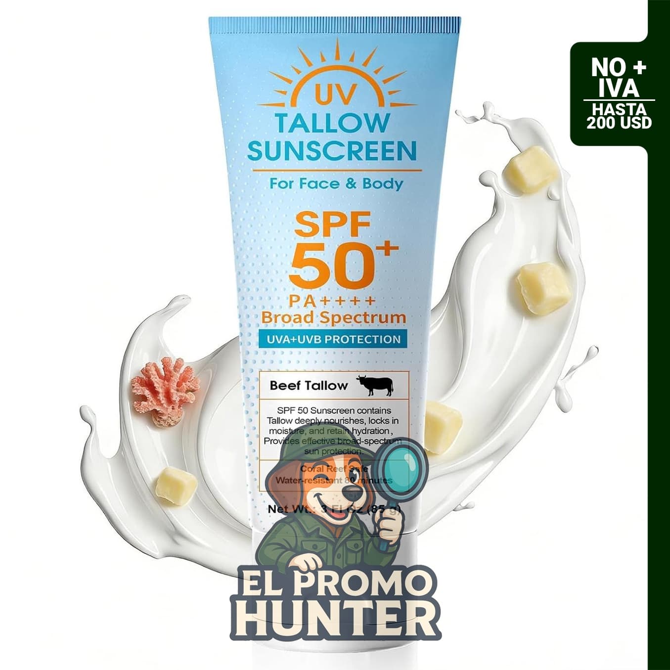 Protector solar SPF 50, loción mineral con óxido de zinc no nano, resistente al agua, 3 fl oz (89 ml)