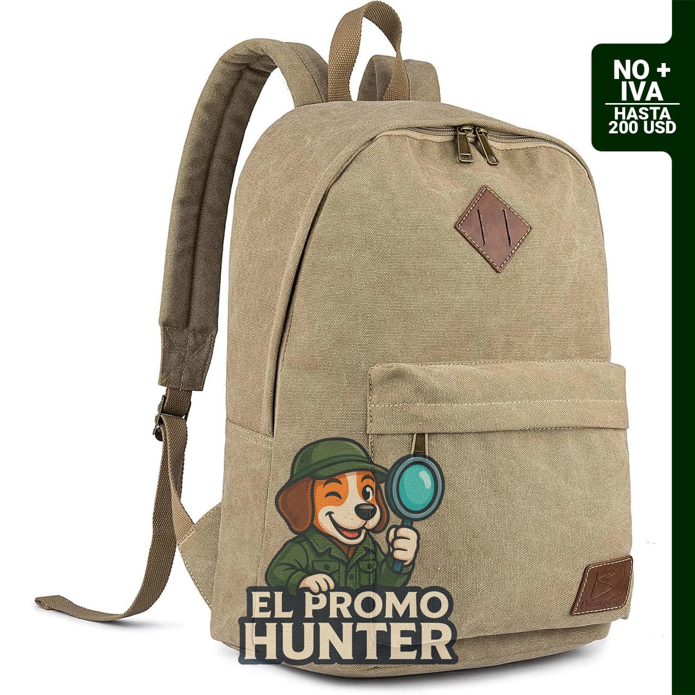 Mochila de lona para laptop, bolsa de viaje para hombre y mujer, color caqui.