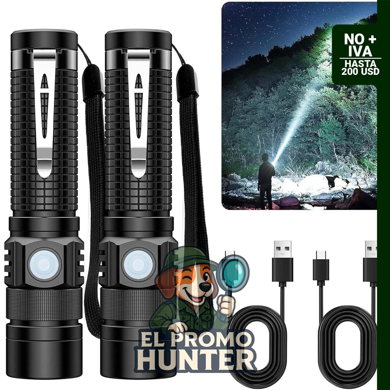 Linterna EDC de bolsillo recargable, 4.9" (12.4 cm), impermeable, con carga USB-C y función SOS.
