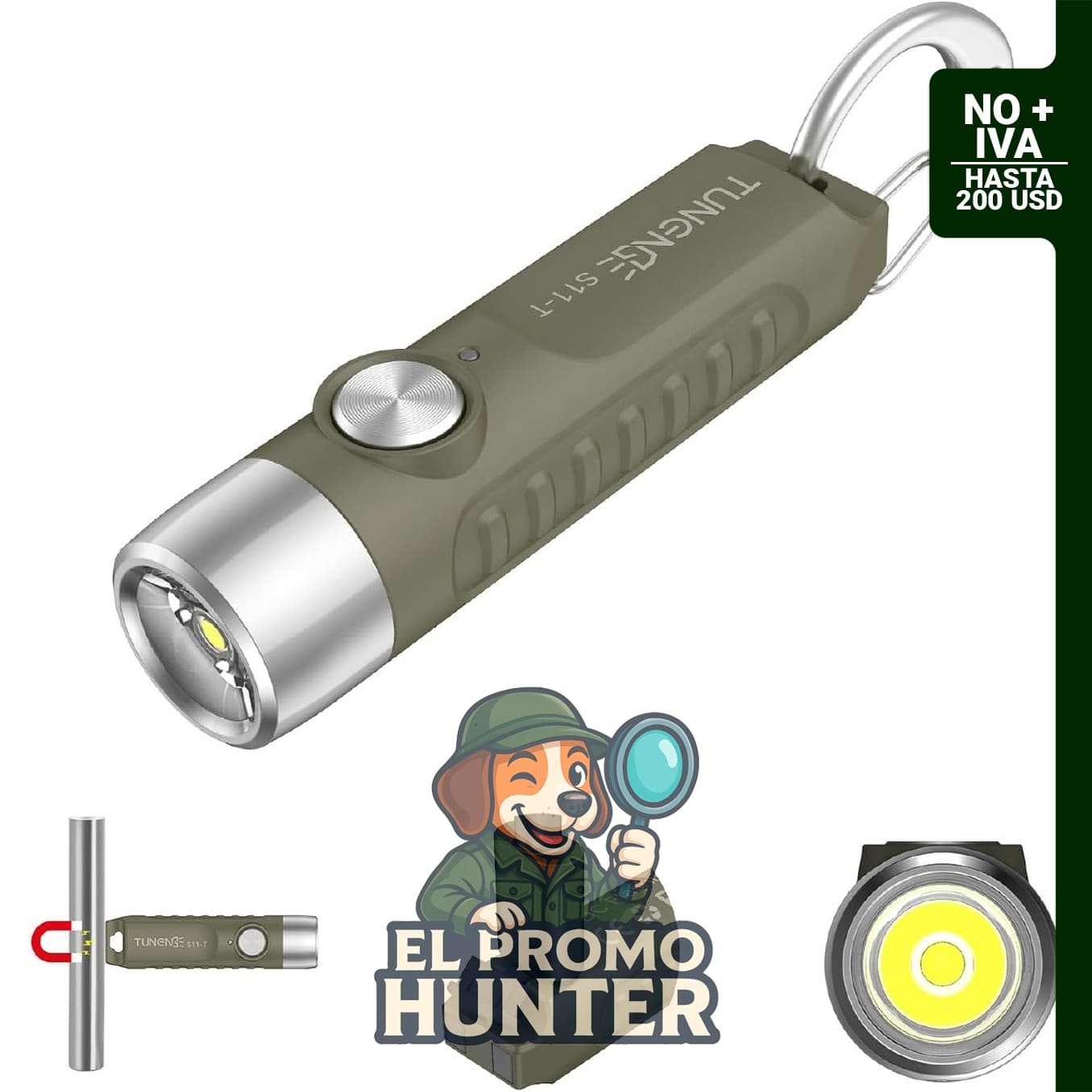 S11-T llavero recargable con linterna de imán, 500 Lm, mini luz EDC para senderismo.