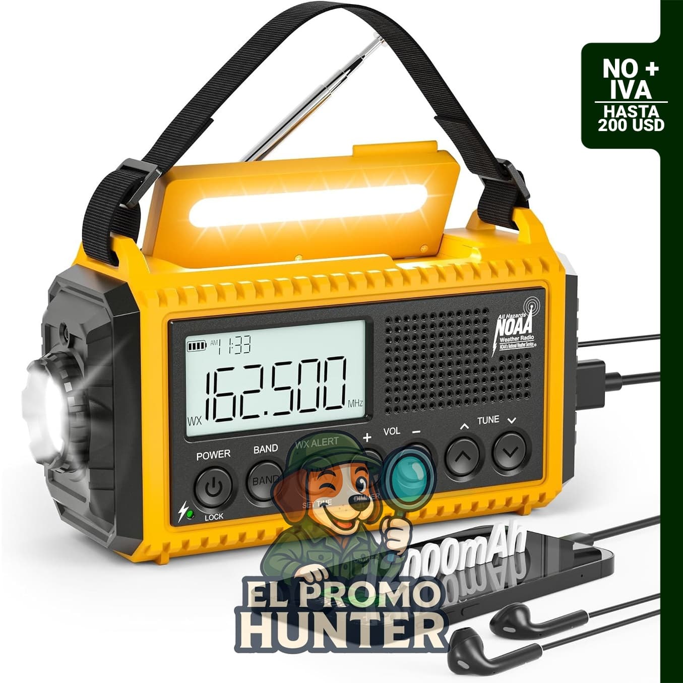 Eoxsmile Radio de emergencia de 12000 mAh con alerta meteorológica NOAA, AM/FM/Onda Corta, energía solar y manivela.