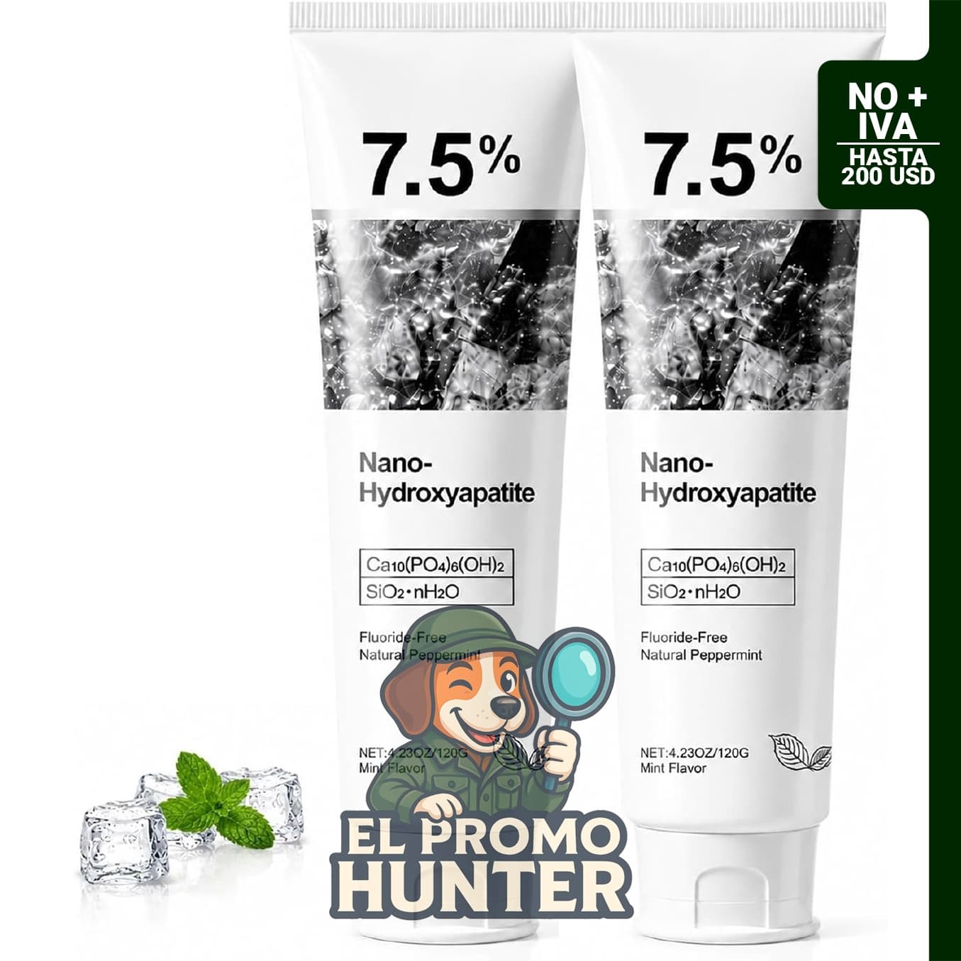 Ayzololo Pasta de dientes 7.5% de nanohidroxiapatita, sin flúor, sabor a menta fresca, paquete de 2.