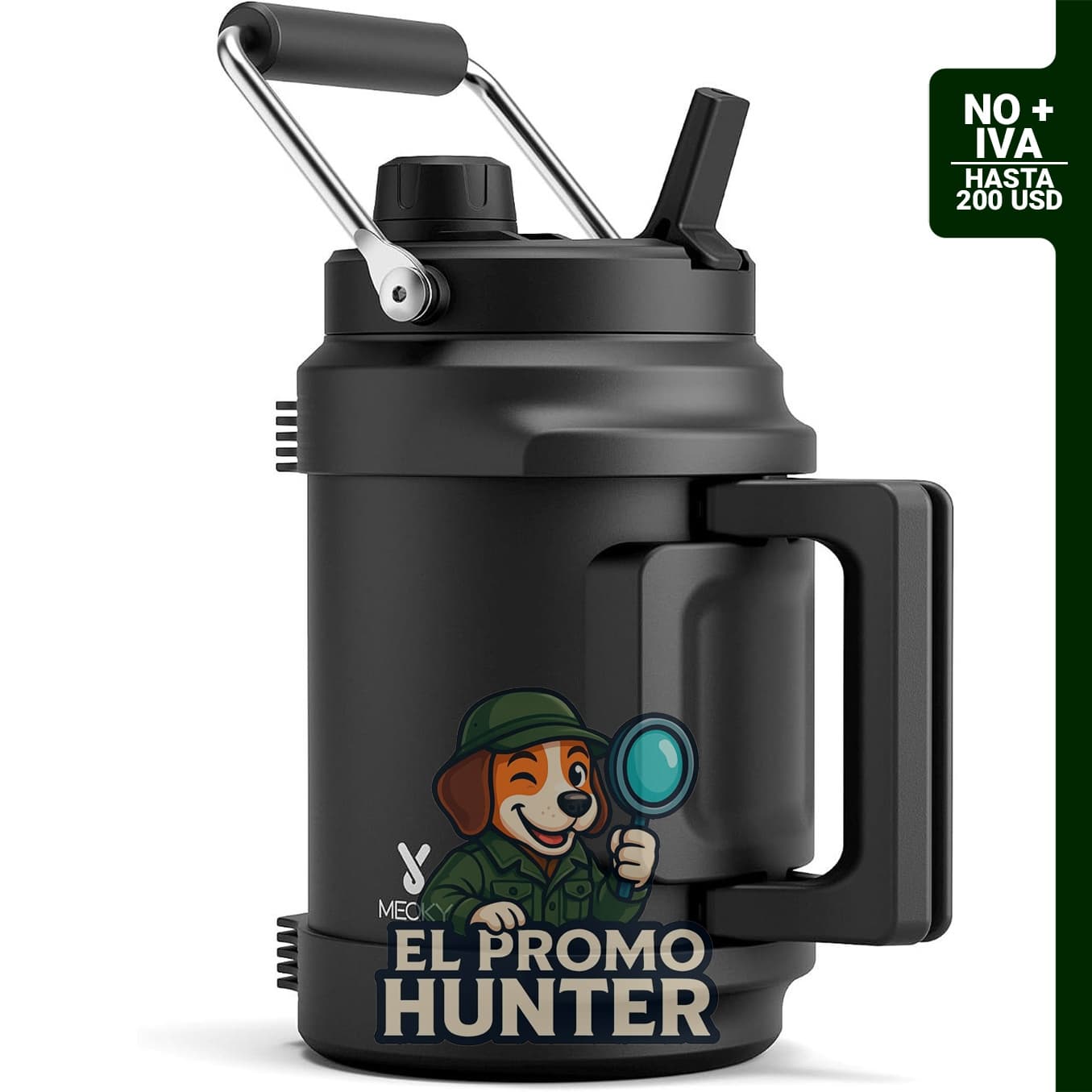Meoky Botella de agua aislada de 64 oz, acero inoxidable, triple pared al vacío, tapa de popote y boquilla 2 en 1.