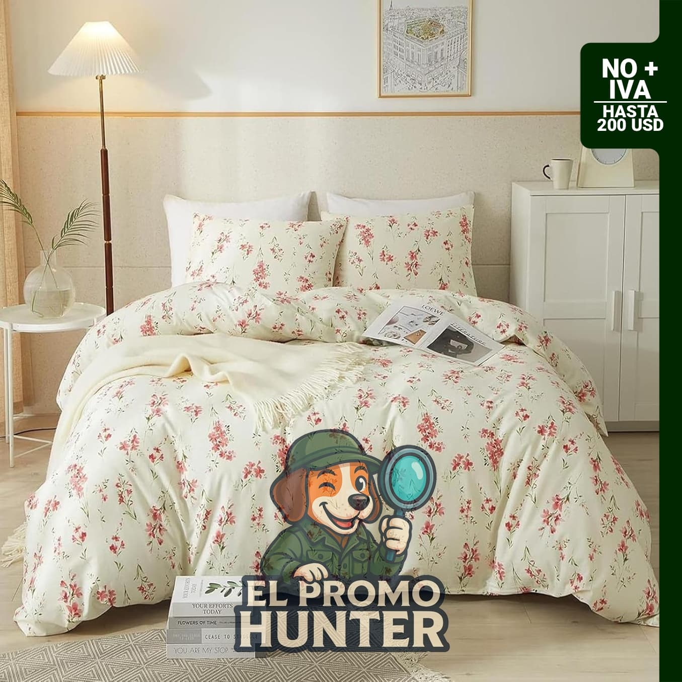 Juego de edredón floral bohemio chic de 3 piezas, incluye 1 edredón ligero y 2 fundas de almohada, tamaño matrimonial.