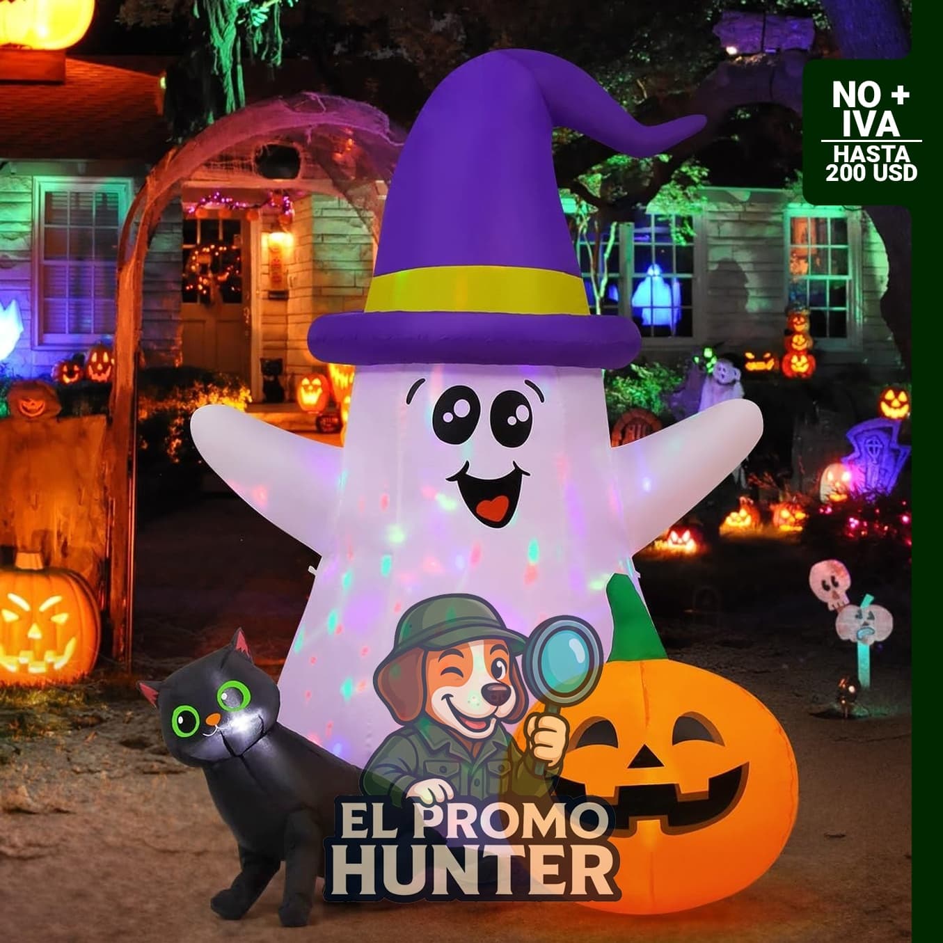 Fantasma inflable de Halloween de 5 pies con LED integrados para decoración al aire libre e interior.