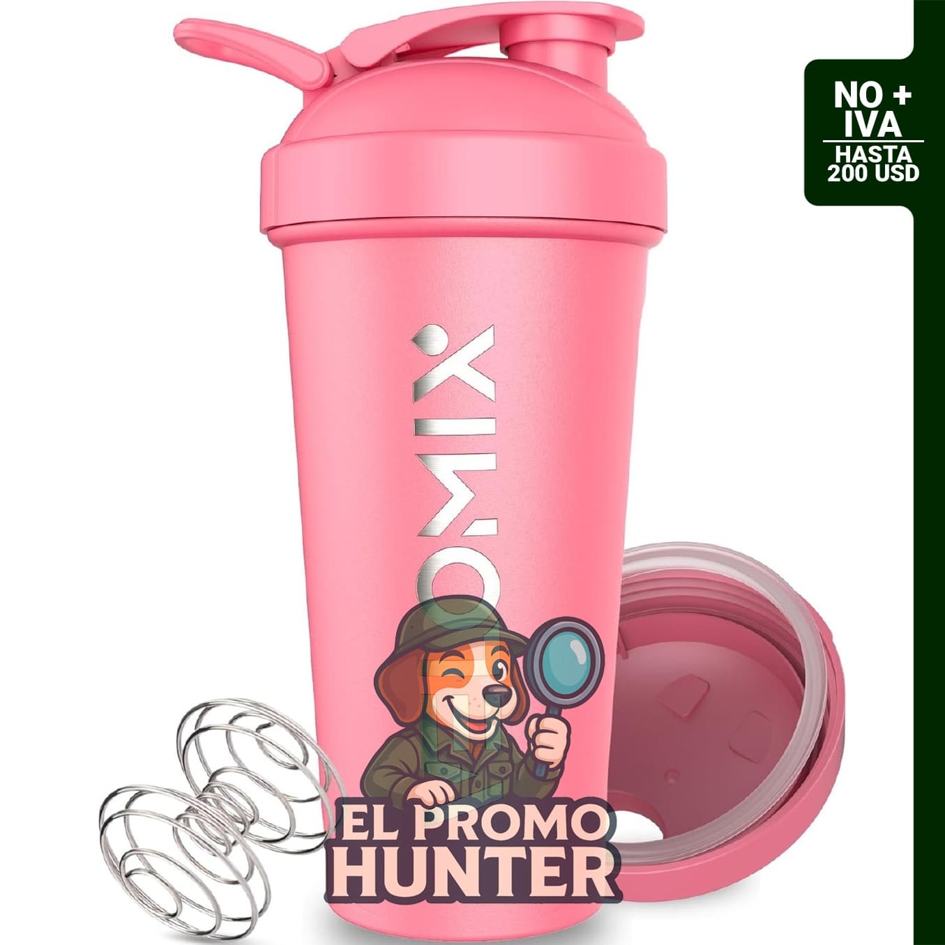 VELOMIX Botella agitadora de acero inoxidable de 24 oz (710 ml) con batidor de alambre, a prueba de fugas.
