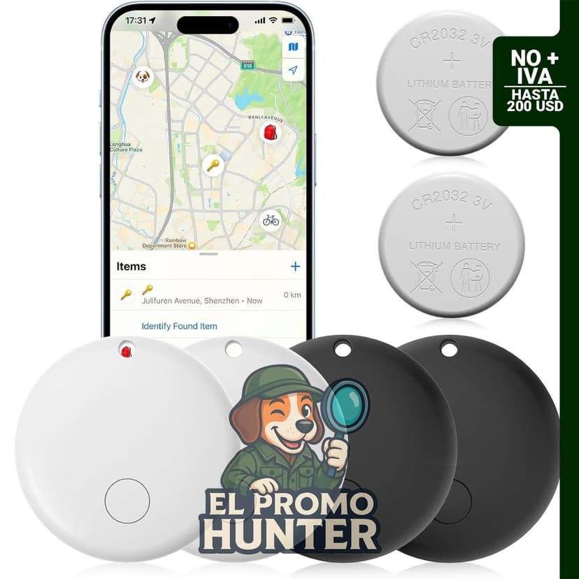 Paquete de 4 etiquetas Air Trackers compatibles con Find My App (iOS 14.6 o superior), incluye 2 baterías reemplazables.