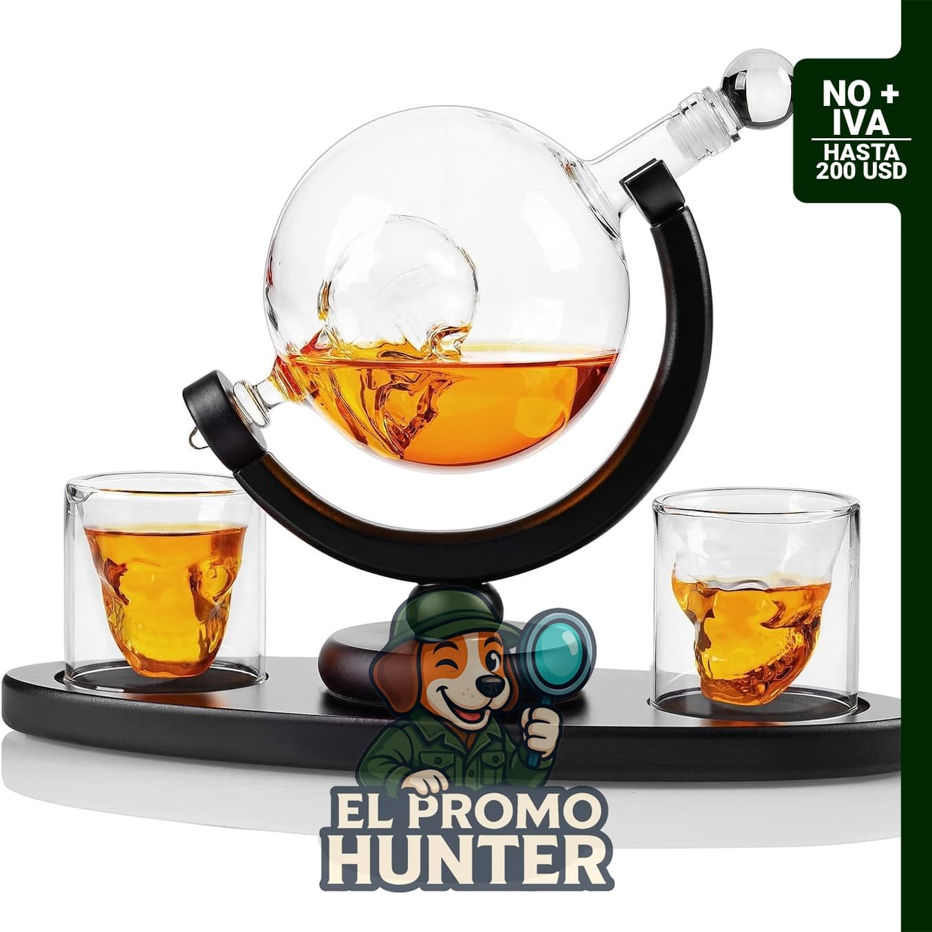 Juego de decantador de whisky de 28 oz (828 ml) con dos tazas de 2.7 oz (80 ml), diseño de calavera.