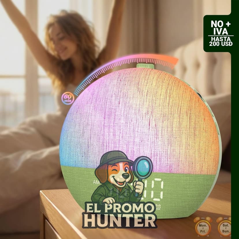 Reloj despertador Thybro con simulación de amanecer gradual de 30 minutos y 20 niveles de luz regulable.