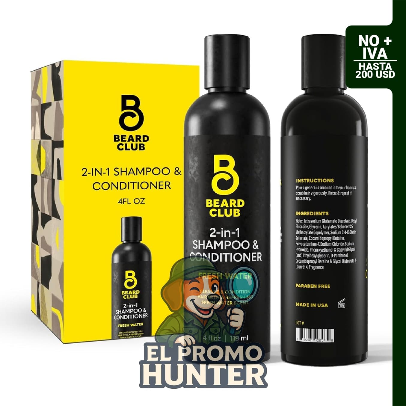 The Beard Club champú y acondicionador 2 en 1, sin sulfatos, para cabello rizado y cuero cabelludo seco.