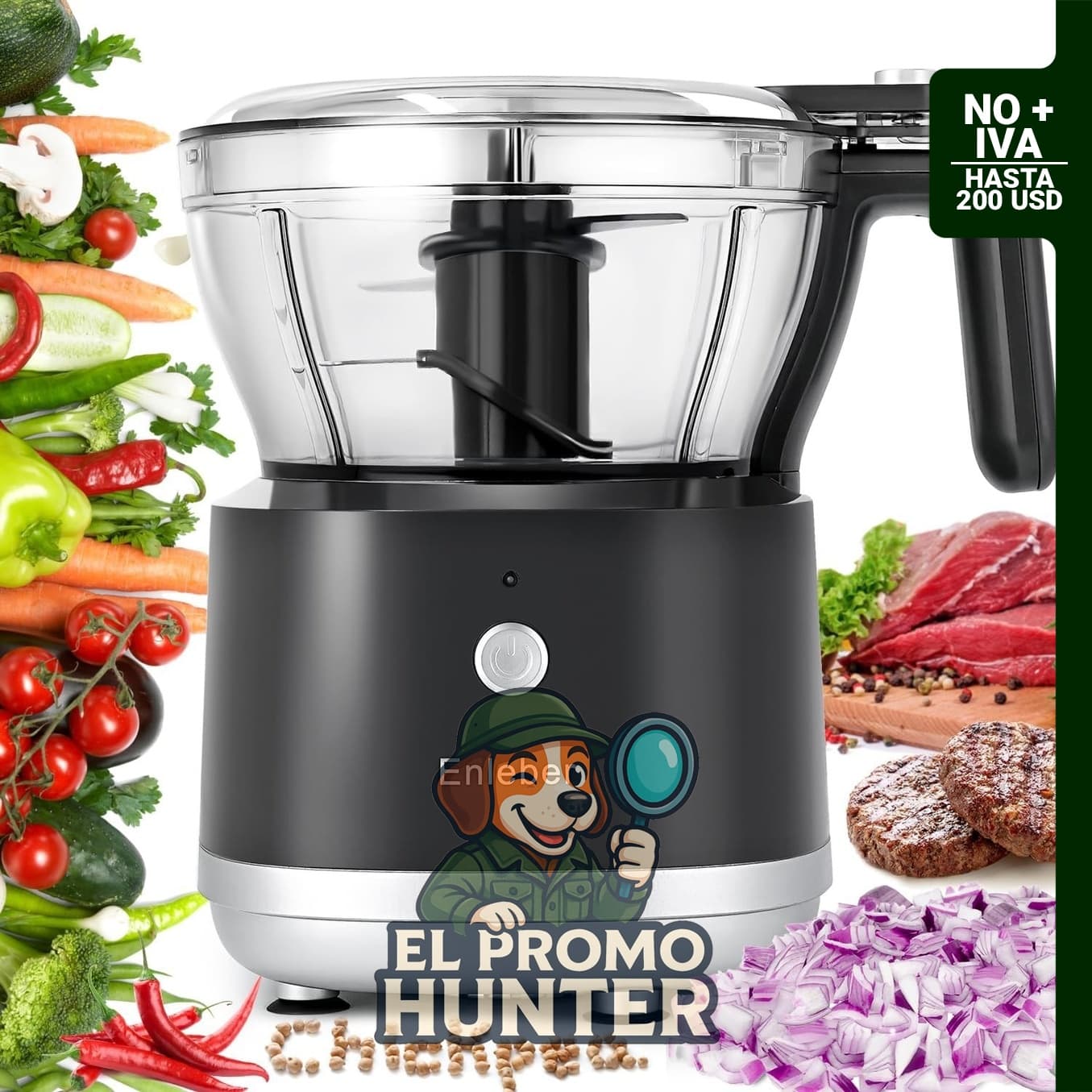 Procesador eléctrico de alimentos de 4.5 tazas (33.8 fl oz) con hoja de acero inoxidable para picar y moler.