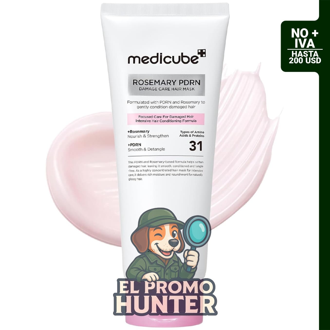 Mascarilla Medicube con proteínas para fortalecer y dar brillo al cabello.