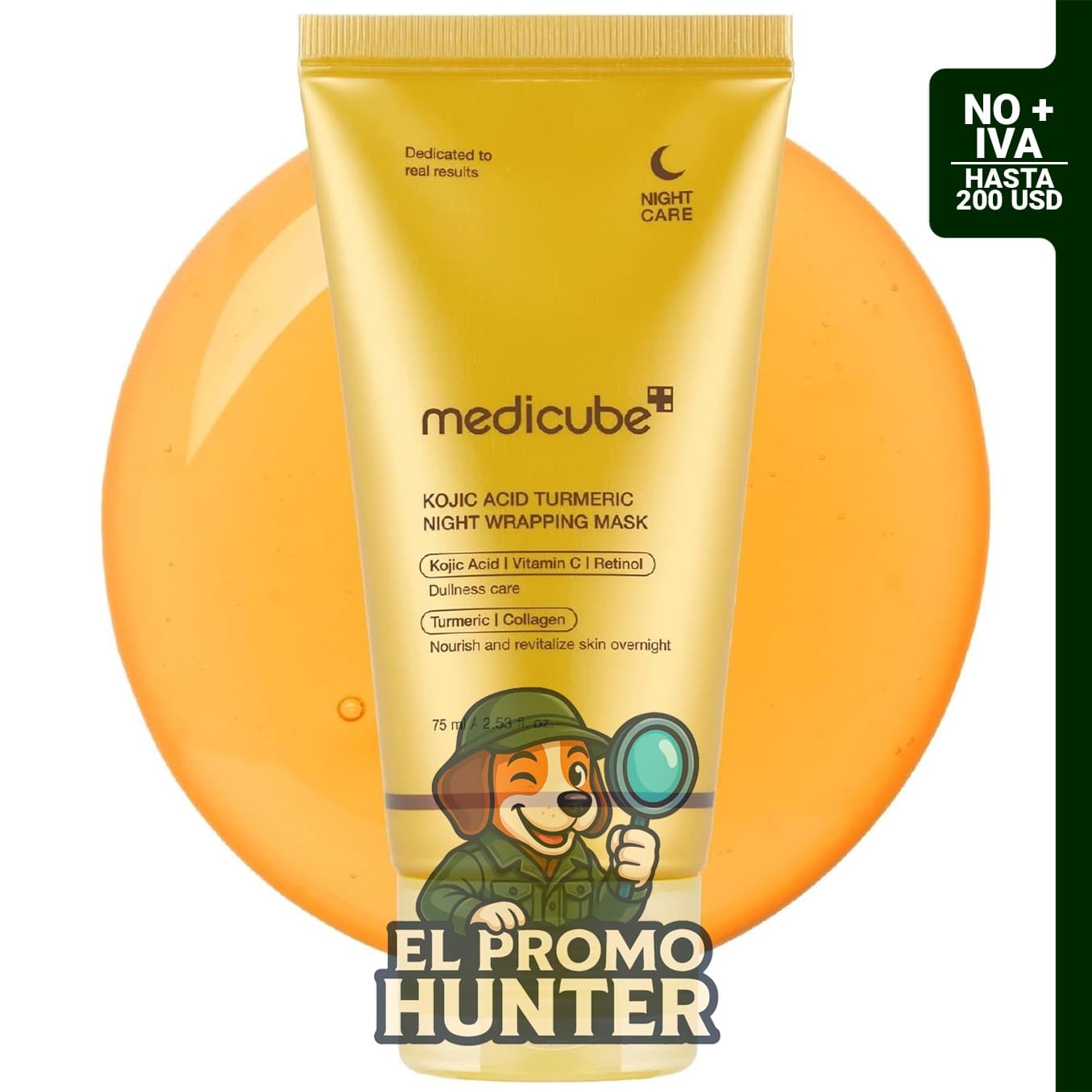 medicube Máscara de envoltura de ácido kójico Cúrcuma, mascarilla facial para el cuidado de la piel.