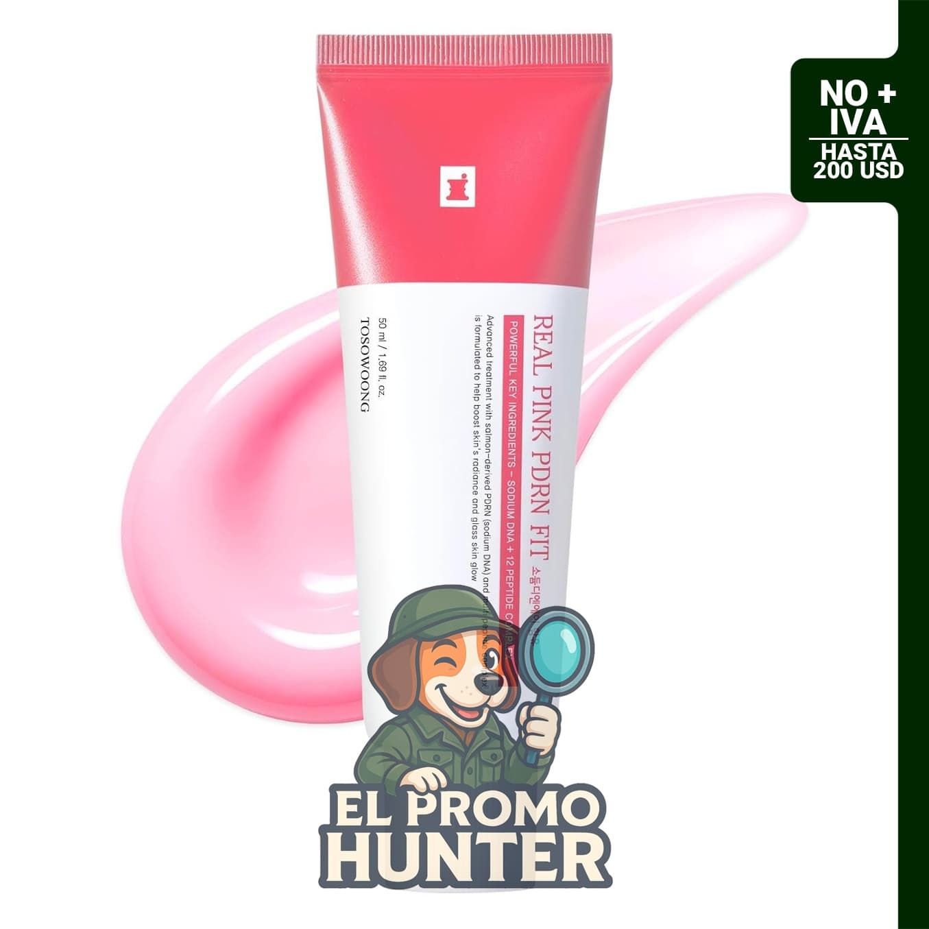 TOSOWOONG Real Pink PDRN Fit, mascarilla facial de colágeno hidrolizado con 12 péptidos.