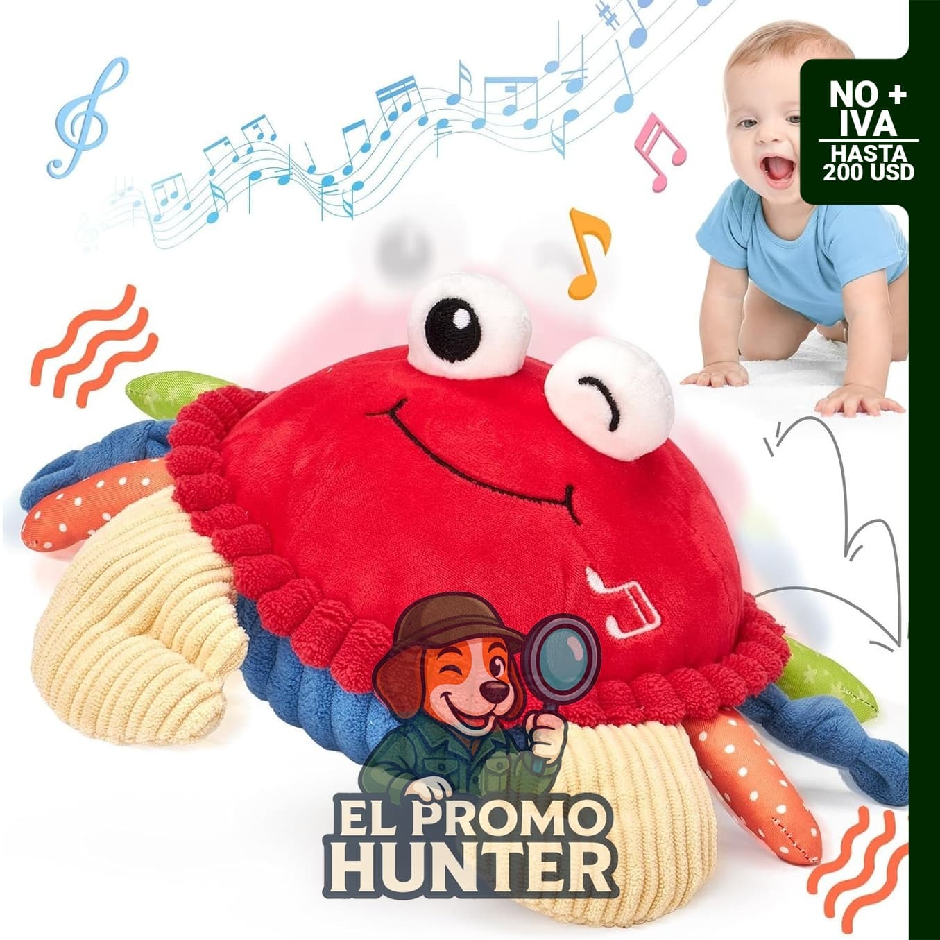 Hahaland Juguete musical para gatear de cangrejo para bebés a partir de 6 meses.