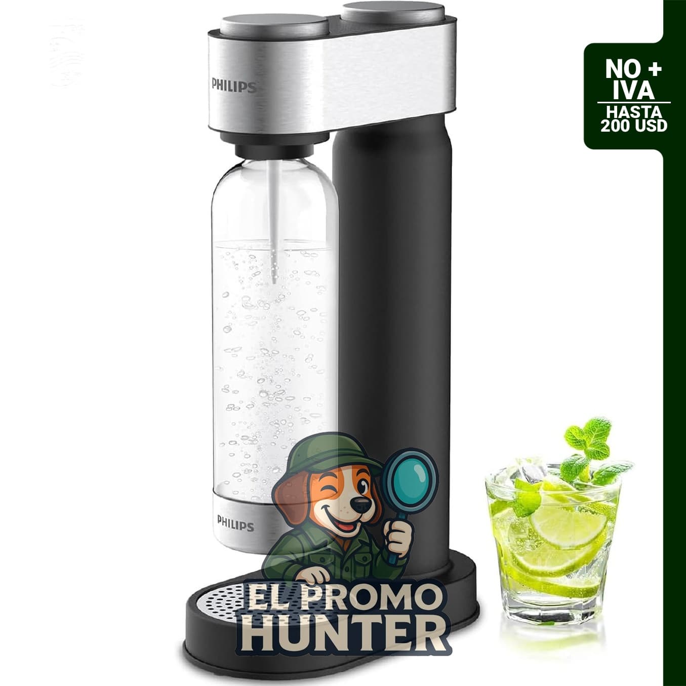 Máquina gasificadora Philips de acero inoxidable para la preparación de bebidas carbonatadas.