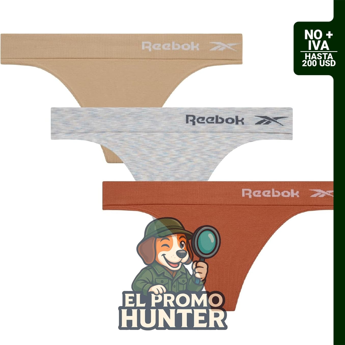 Paquete de 3 tangas Reebok, suaves y elásticas, para mujer.