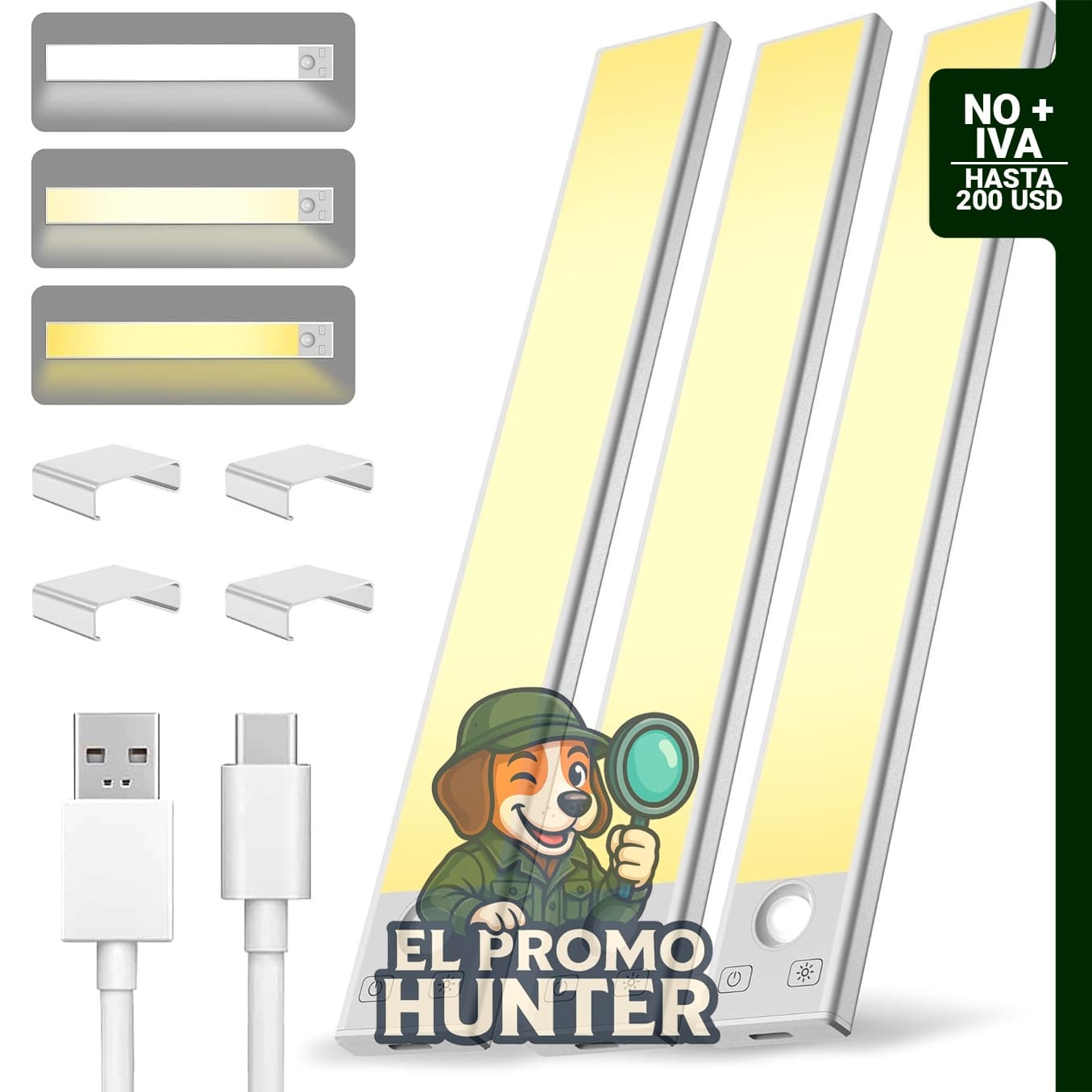 Paquete de 3 luces inalámbricas de 8 pulgadas.