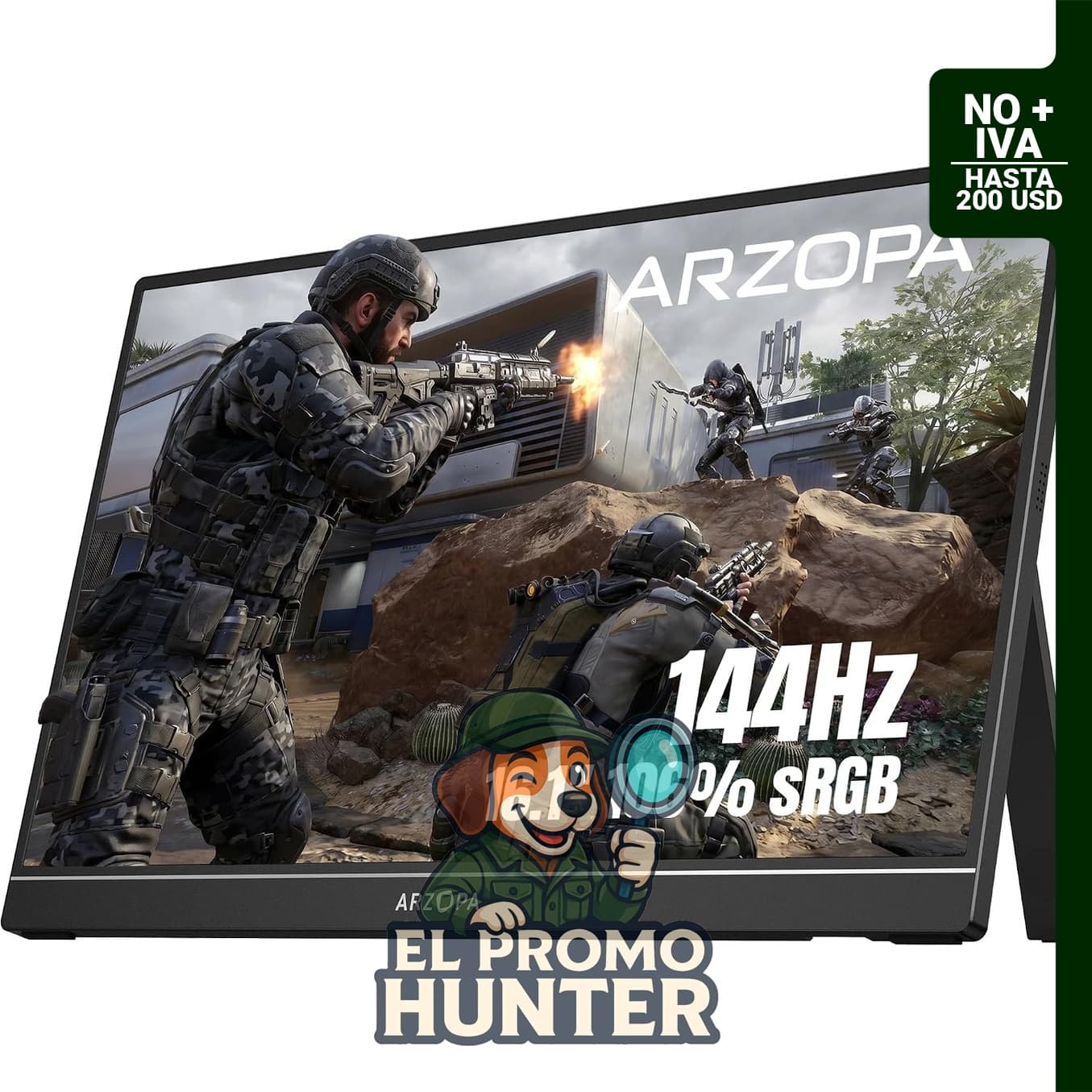 Monitor portátil ARZOPA de 16.1" (40.6 cm) con resolución FHD y pantalla IPS, 144Hz, 106% sRGB.