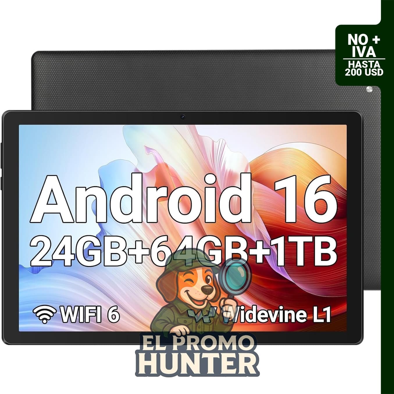 Tableta Android de 10.1" con 20GB RAM y 64GB ROM, expandible hasta 1TB, batería de 6000mAh y cámara dual de 5MP+8MP.