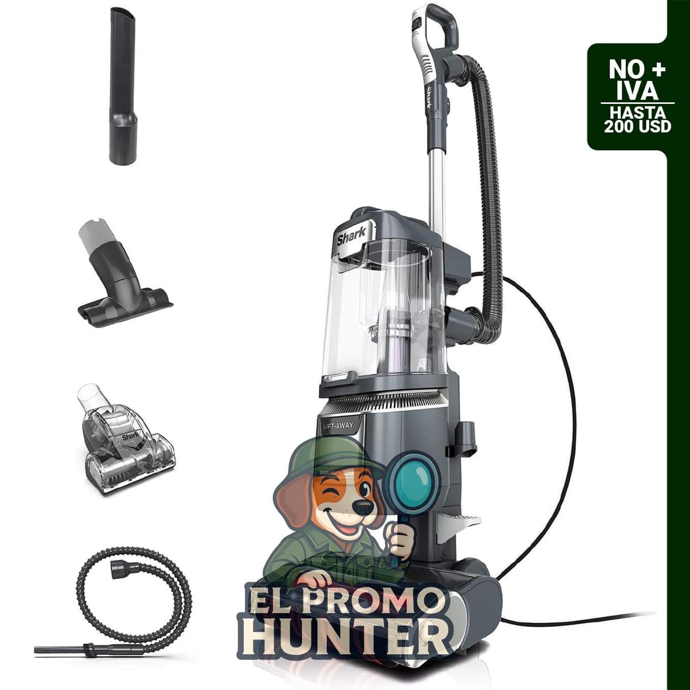 Aspiradora Shark Rotator Lift-Away, modelo DuoClean PowerFins, adecuada para diversas superficies.