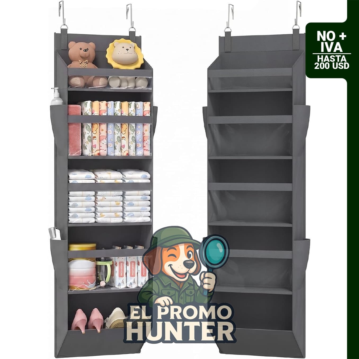 Organizador de puerta Lifewit con 5 secciones y diseño plegable en color gris oscuro.
