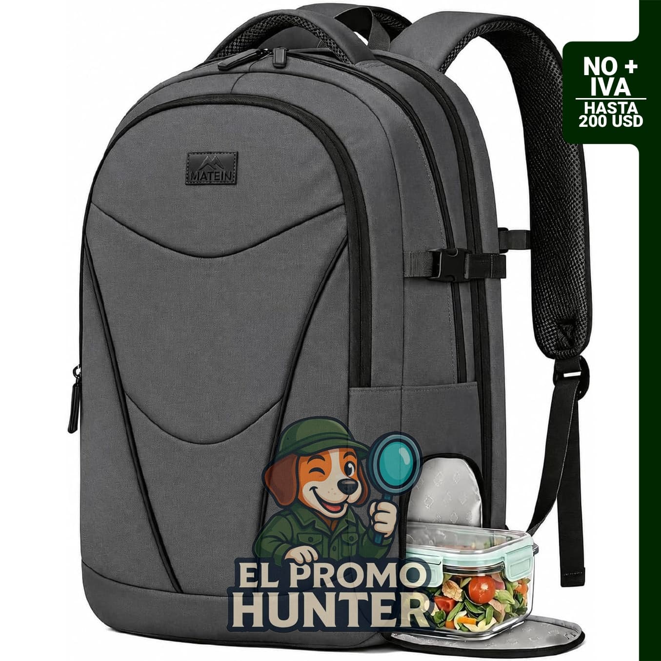 MATEIN HER Mochila de trabajo para laptop con compartimento para almuerzo, gris, 17,3" (43,9 cm) para viajar.