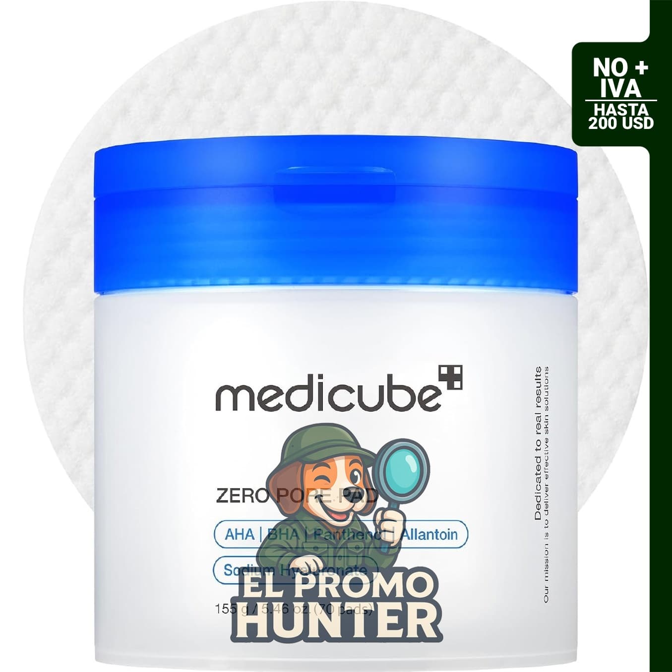 Medicube Almohadillas de Tóner Zero Pore Pad 2.0, exfoliación y cuidado de poros con 4.5% de ácido láctico AHA y 0.45% de ácido salicílico BHA.