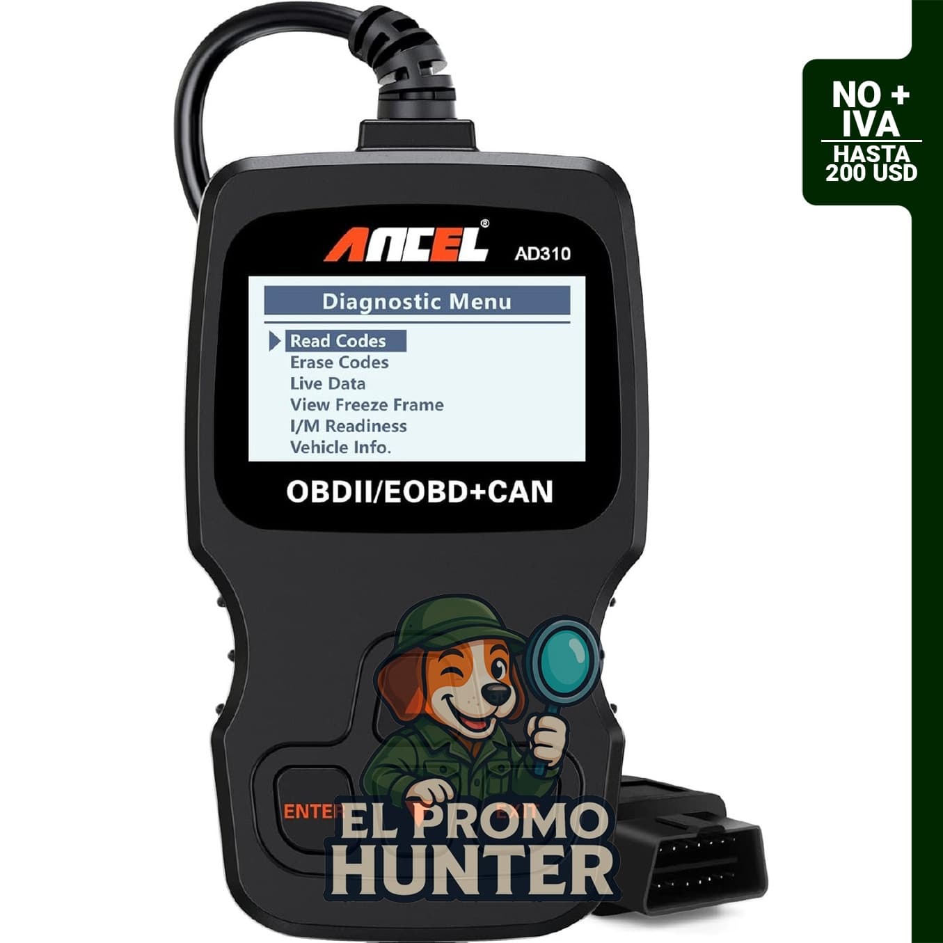 ANCEL AD310 Escáner OBD II para diagnóstico de errores de motor en vehículos.