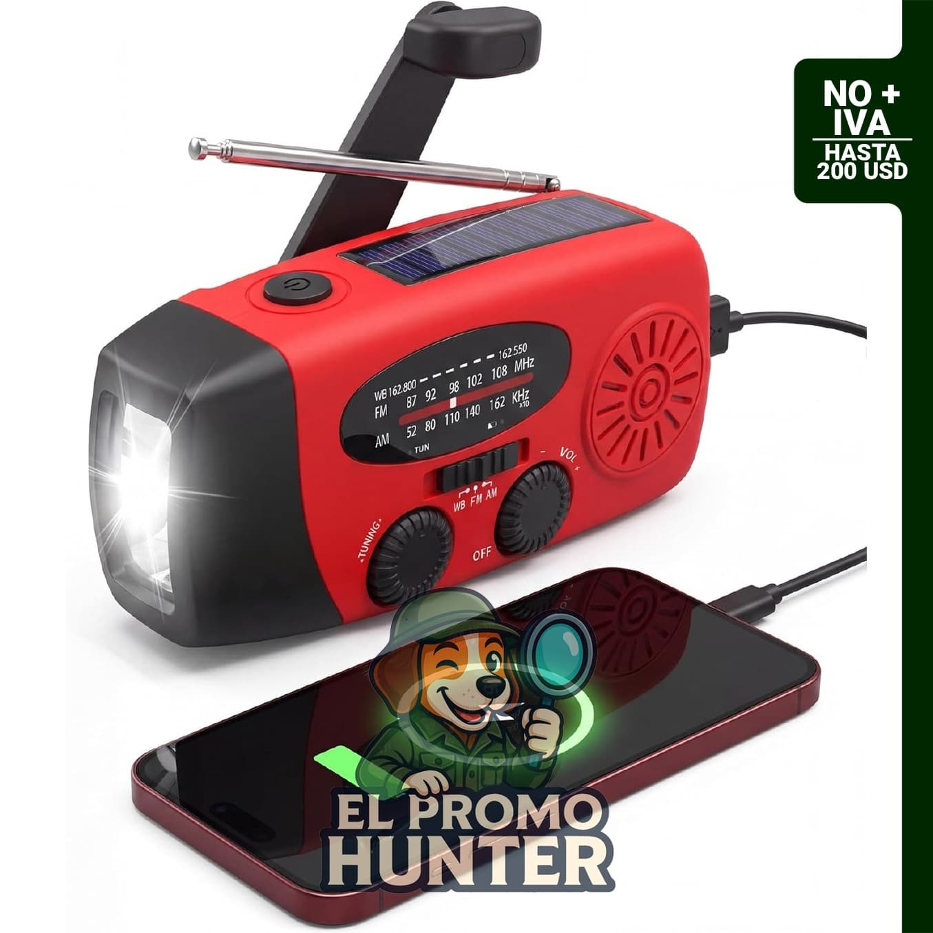 RunningSnail Radio de Emergencia con Manivela y Linterna LED, radio meteorológica portátil AM/FM NOAA, cargador de 2000mAh.
