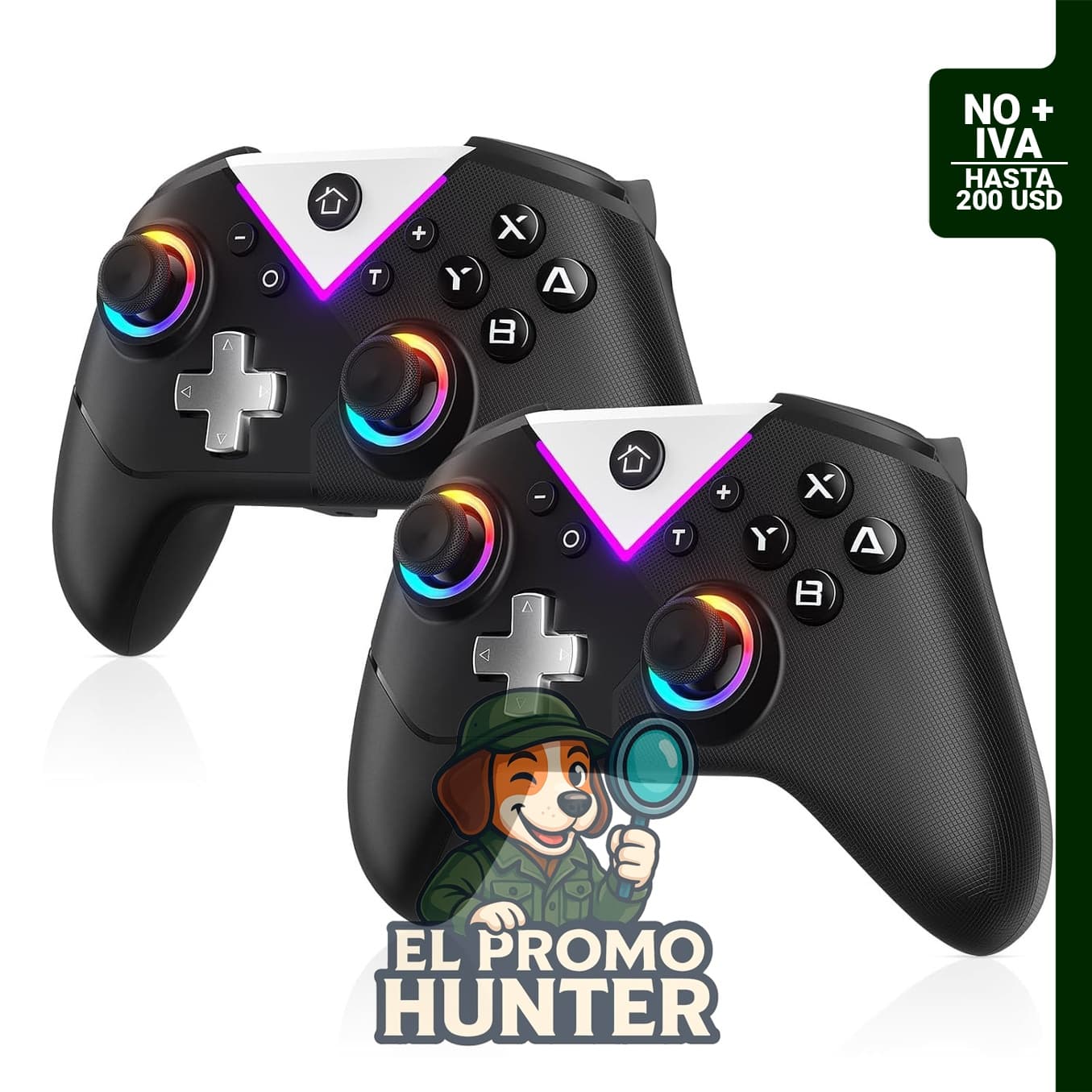 Dinosoo Paquete de 2 controladores inalámbricos RGB para Nintendo Switch, PC, Bluetooth, con giroscopios y motores de vibración.