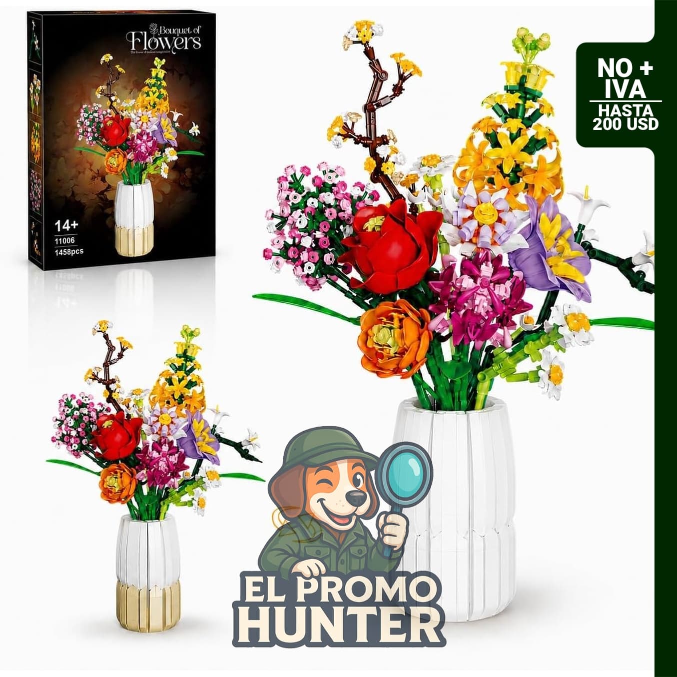 Juego de ramo de flores 2 en 1, compatible con ramo de flores de Lego, colección Botanicals, 1458 piezas.