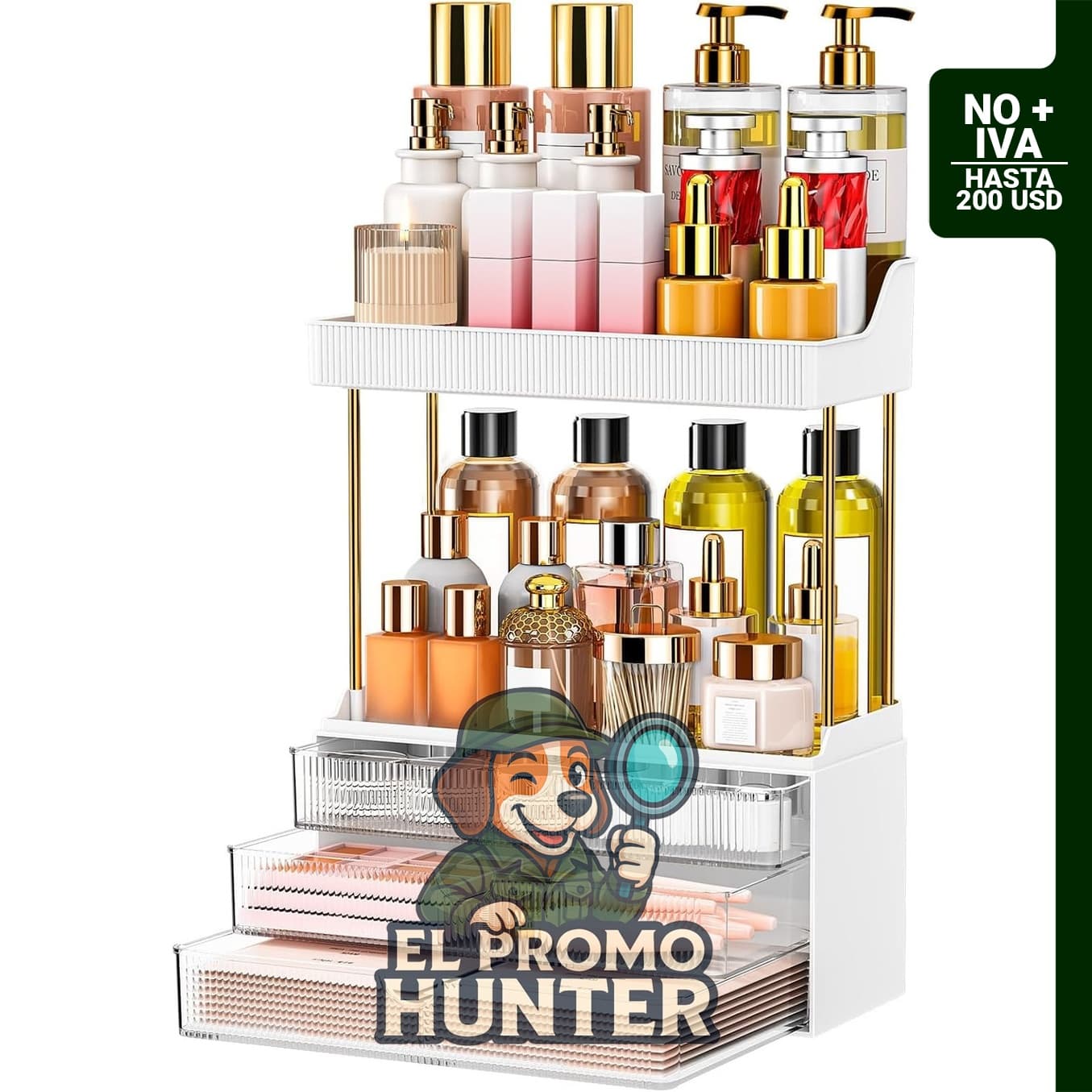 Organizador de maquillaje de 5 niveles con 3 cajones.