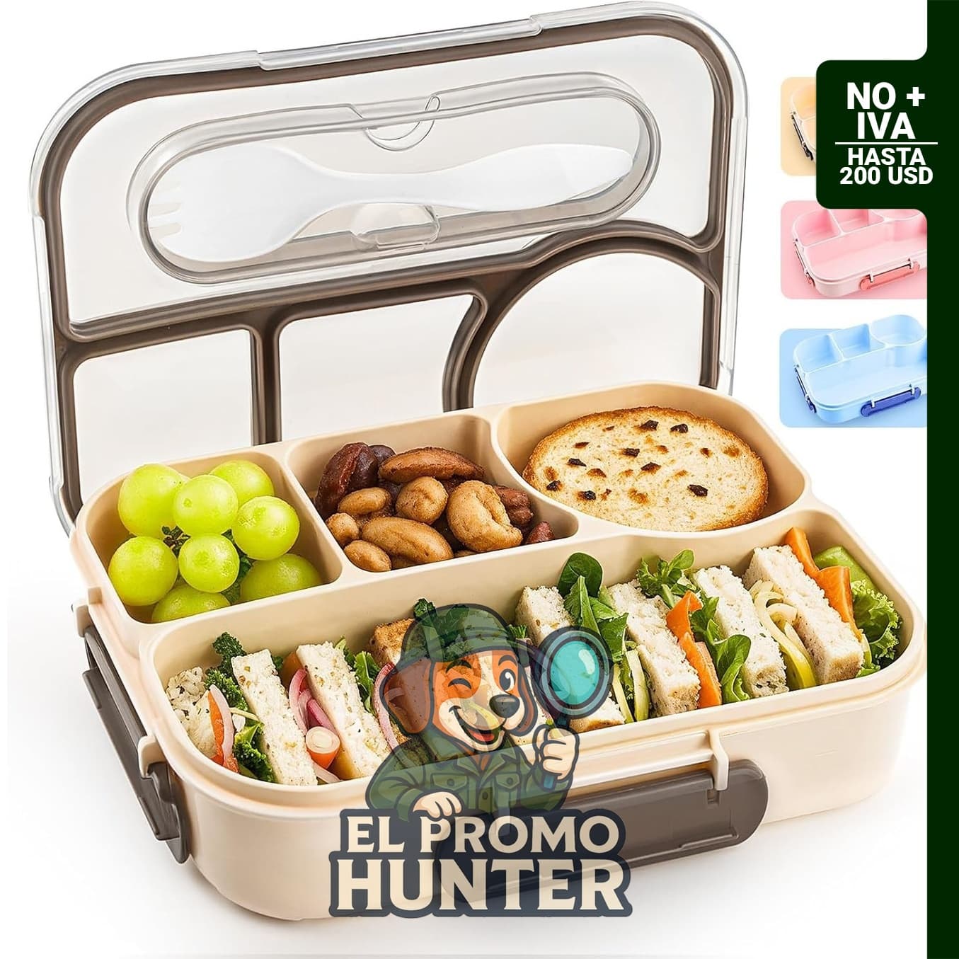 Lonchera Bento de 1 L con 4 compartimentos antifugas.