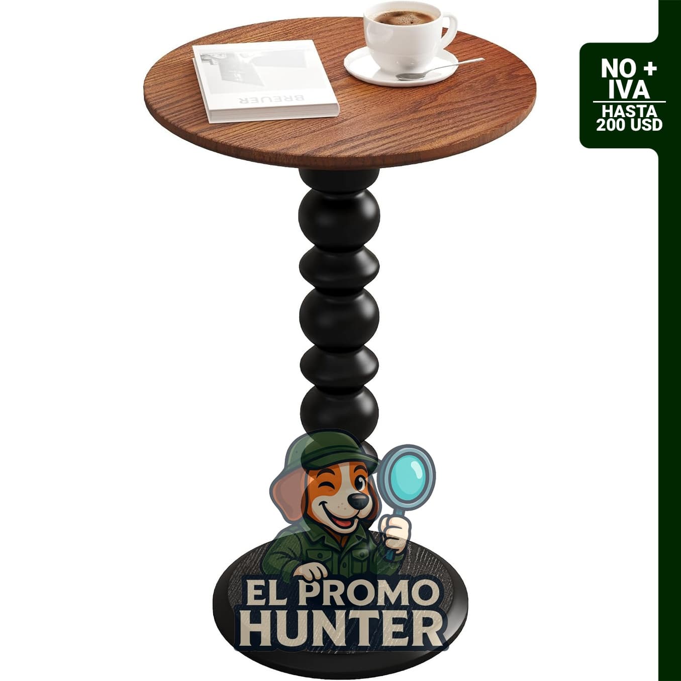 Mesa auxiliar redonda de madera maciza, dimensiones 30 x 55 cm.